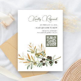 Cartão De Informações Folhas de Oliveira Ramo Dourado Código QR RSVP Cas