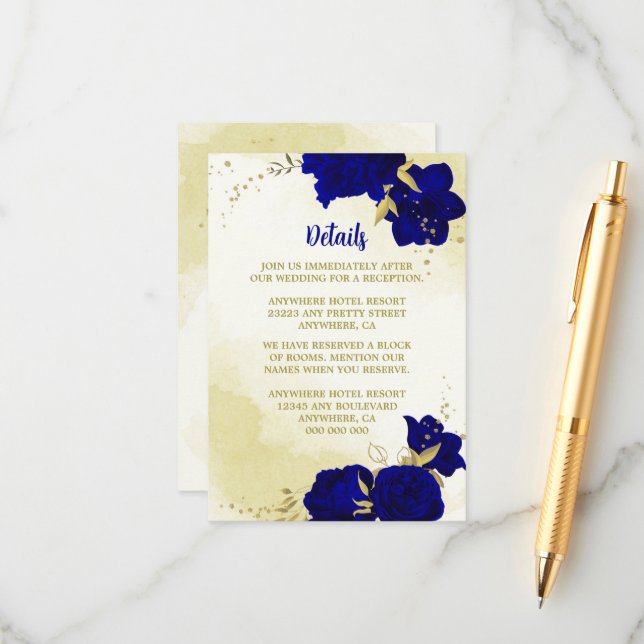 Cartão De Informações Folhas de ouro azuis (Frente/Verso In Situ)