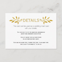 Cartão De Informações Folhas Douradas padrão de folhas do casamento cart