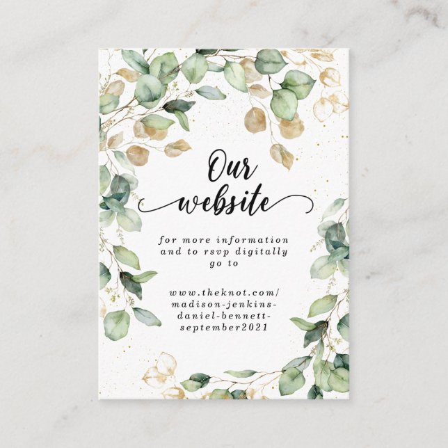 Cartão De Informações Folhas Elegantes de Eucalipto para Casamento (Frente)