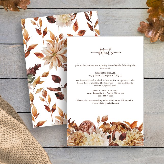 Cartão De Informações Folhas Rústicas de Outono no Casamento (Boho Rustic Leaves Fall Wedding Details Enclosure Card by Painted Paperie
)