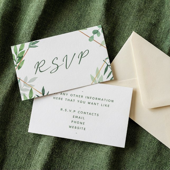 Cartão De Informações Folhas verdes, casamento RSVP (Green leaves, RSVP wedding Enclosure Card.)