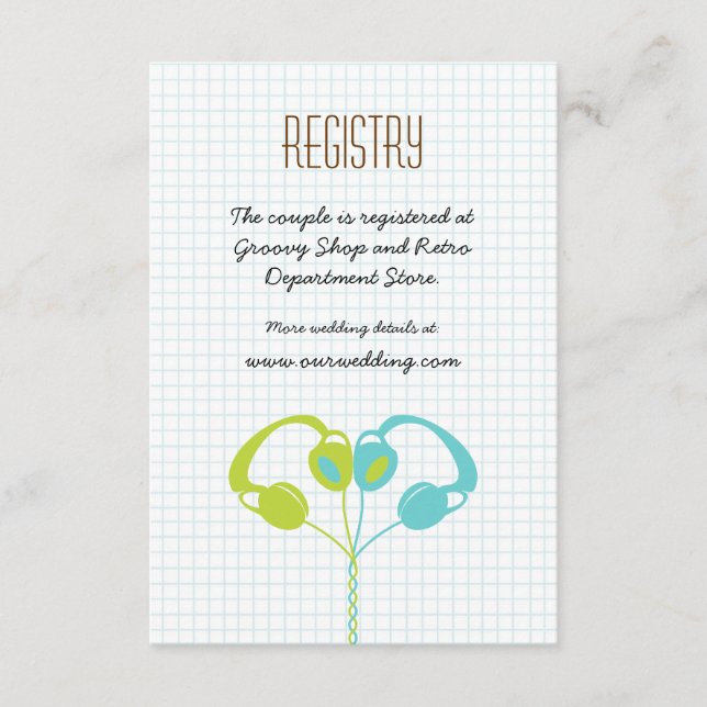 Cartão De Informações Fones de ouvido Retro Música Cardíaca Casamento Ve (Frente)