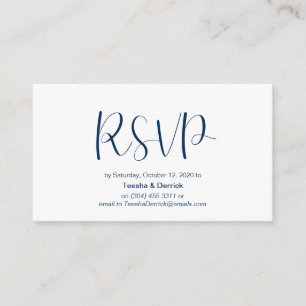Cartão De Informações Fonte azul Marinho mínima, RSVP de Casamento, res
