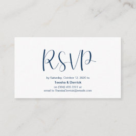 Cartão De Informações Fonte azul Marinho mínima, RSVP de Casamento, resp
