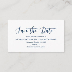 Cartão De Informações Fonte do minimalismo do Marinho moderno Casamento