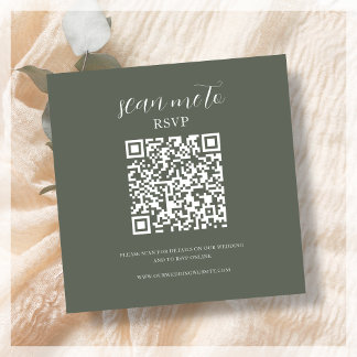 Cartão De Informações Forest Green | Código QR de RSVP de Casamento