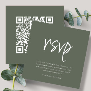 Cartão De Informações Forest Green Código QR VP de Casamento