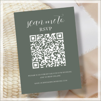 Cartão De Informações Forest Green | Código QR | VP de Casamento