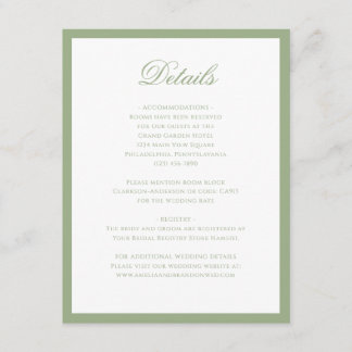 Cartão De Informações Formal Classic Sage Green Script Wedding Details