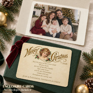 Cartão De Informações Foto de Bênção de Natal do Anjo Vintage