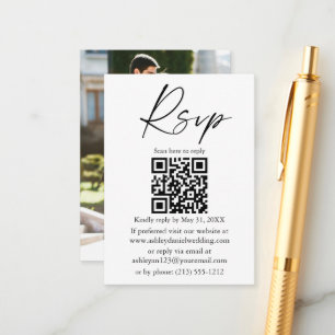 Cartão De Informações Foto de Casamento QR RSVP do Script de Tinta de Ca