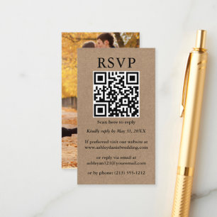 Cartão De Informações Foto de QR Simples e Minimalista do Casamento RSVP