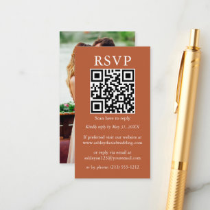 Cartão De Informações Foto de QR Terracotta Foto de Casamento Simples Mi