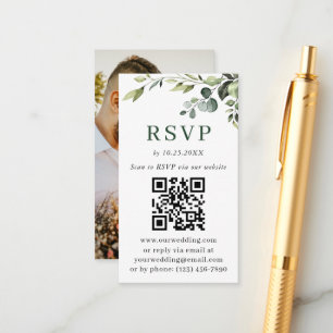 Cartão De Informações Foto de RSVP de QR de Casamento Minimalista Simple