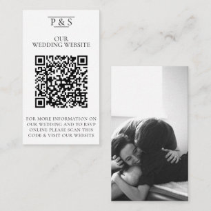 Cartão De Informações Foto do Código QR do Site de Casamento Preto e Bra