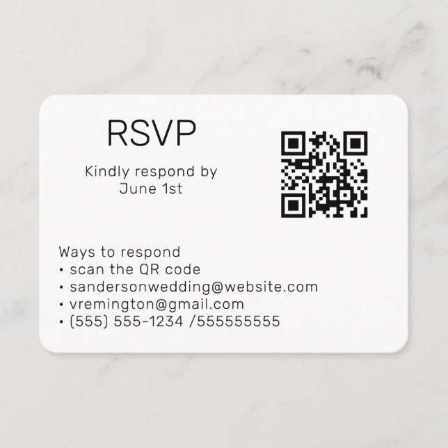 Cartão De Informações Foto do Código QR Online RSVP Preto de Casamento (Frente)