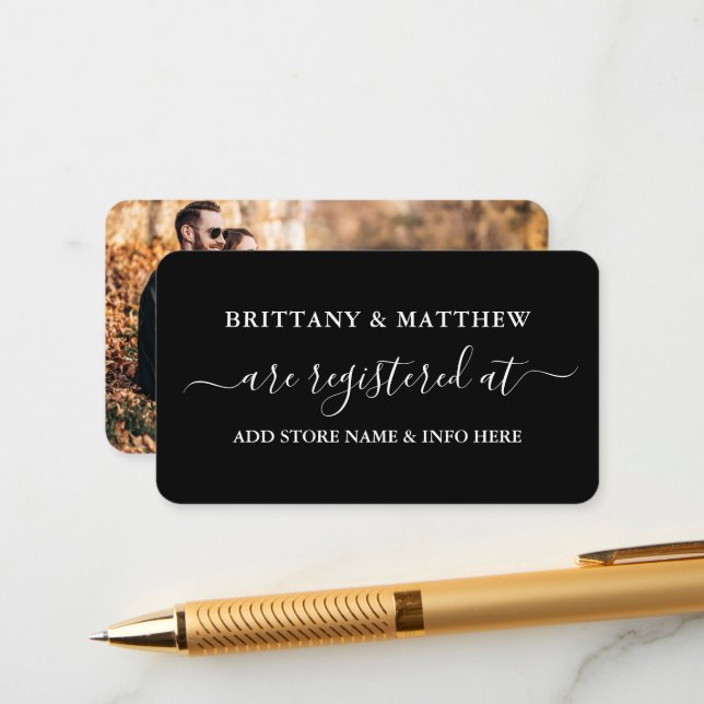 Cartão De Informações Foto do Registro de Casamento da Caligrafia Modern (Frente/Verso In Situ)