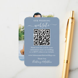 Cartão De Informações Foto do site de casamento minimalista QR Dusty Blu