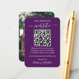 Cartão De Informações Foto do website de casamento minimalista QR Purple