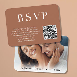 Cartão De Informações Foto legante Código QR Terracotta Wedding RSVP