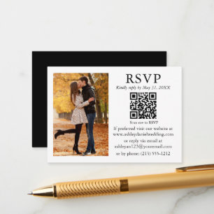 Cartão De Informações Foto minimalista de casamento - RSVP de QR preto b