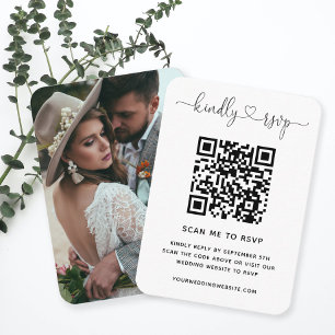 Cartão De Informações Foto minimalista RSVP de Casamento de Código QR