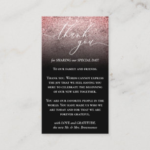 Cartão De Informações Foto Personalizada Cor-De-Rosa Preta Glitz Obrigad