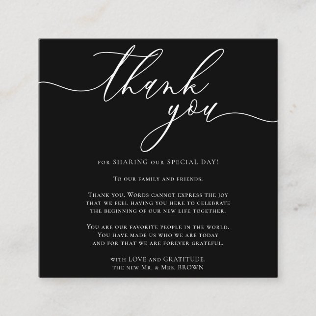 Cartão De Informações Foto Personalizada Obrigado Mini Preto (Frente)