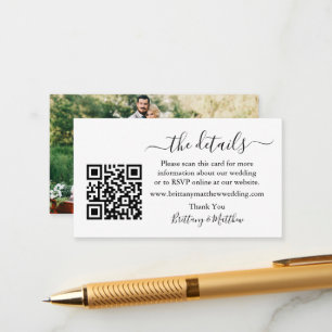 Cartão De Informações Foto QR do Site de Detalhes do Casamento de Caligr