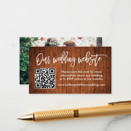 Cartão De Informações Foto QR Wood do Site de Casamento de Script de Pin