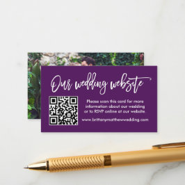Cartão De Informações Foto Roxo de Foto QR do Site de Casamento de Scrip