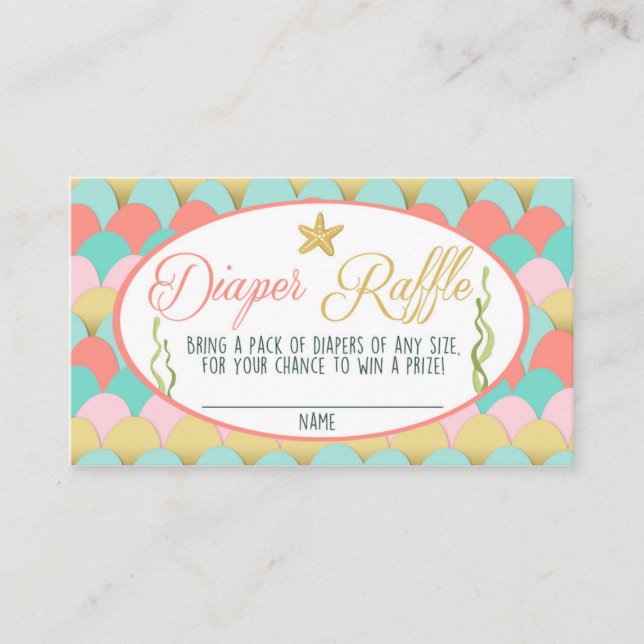 Cartão De Informações Fralda chá de fraldas Raffle Placa Mermaid Coral R (Frente)