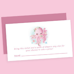 Cartão De Informações Fralda Cor d'Água Rosa Octopus Raffle Chá de frald