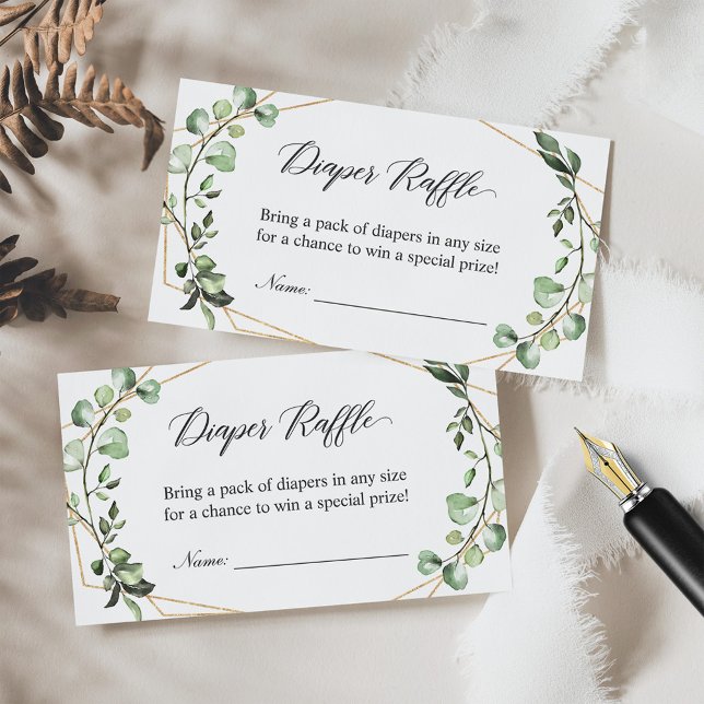Cartão De Informações Fralda de chá de fraldas Raffle Eucalyptus deixa (Criador carregado)