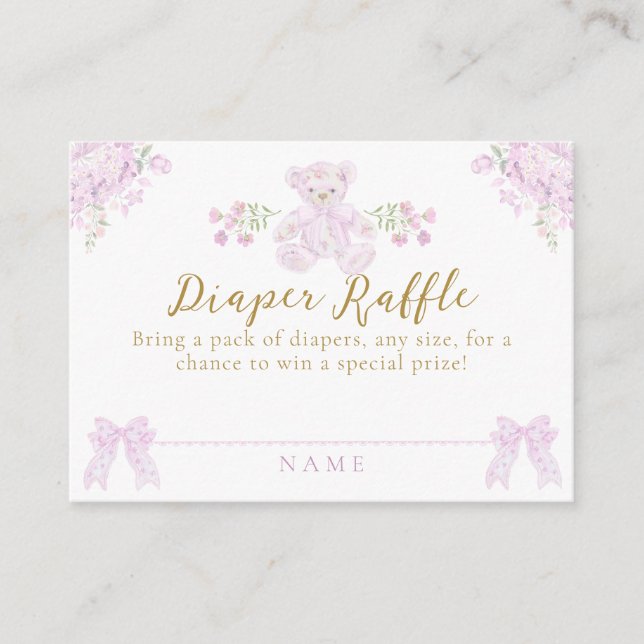 Cartão De Informações Fralda de Chá de Garota do Urso arco Floral (Frente)