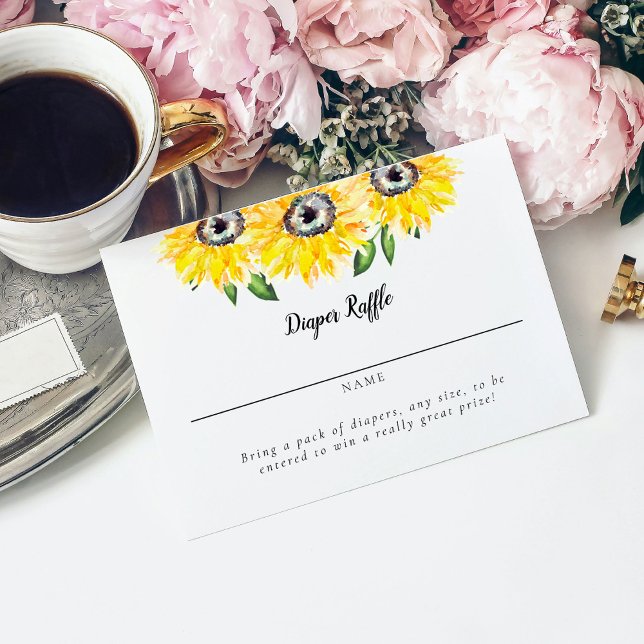Cartão De Informações Fralda de girassol Raffle Script Elegante (Criador carregado)