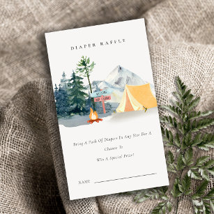Cartão De Informações Fralda de Pine Camping Chá de fraldas Raffle