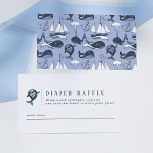 Cartão De Informações Fralda de Tema de Baleia Chá de fraldas Raffle