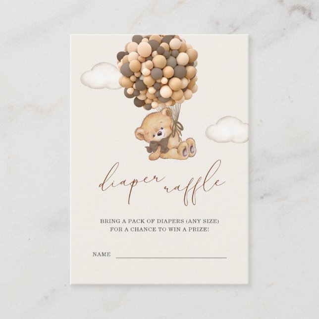 Cartão De Informações Fralda Do Urso De Teddy - Chá de fraldas De Raffle (Frente)