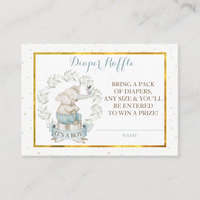 Cartão De Informações Fralda Elefante-Chá de fraldas Raffle (Frente)