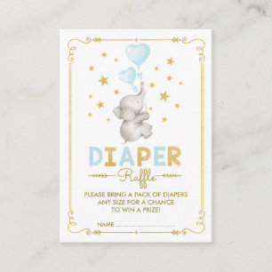 Cartão De Informações Fralda Elefante Raffle Blue Dourado Baby Insert