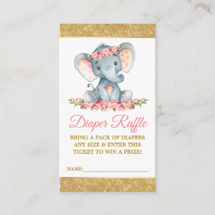 Cartão De Informações Fralda Elefante Raffle Chá de fraldas Floral Bril