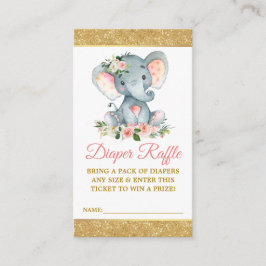 Cartão De Informações Fralda Elefante Raffle Chá de fraldas Rosa Brilhan