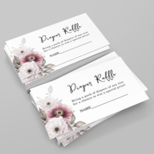 Cartão De Informações Fralda Floral Branca Chá de fraldas Raffle