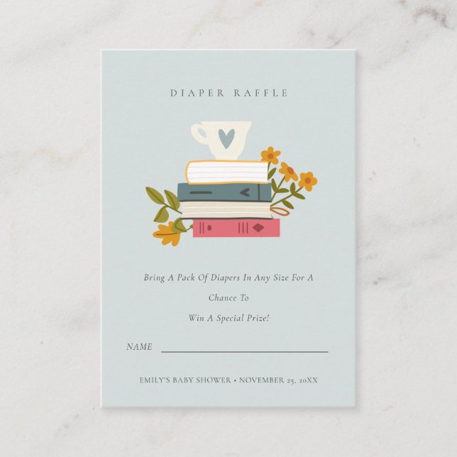Cartão De Informações Fralda Floral Chá de fraldas Raffle Mãe Livros Emp (Frente)