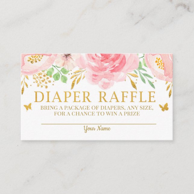 Cartão De Informações Fralda Floral de Água Carteira Raffle Bebê (Frente)