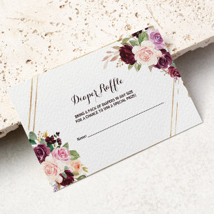 Cartão De Informações Fralda Floral Dourada Geométrica Verde Raffle