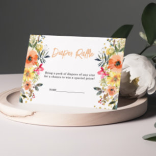 Cartão De Informações Fralda Floral Laranja Chá de fraldas Raffle