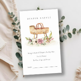 Cartão De Informações Fralda Floral Rosa de Bassinet Chá de fraldas Raff